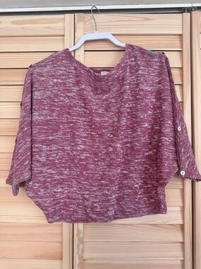 Anthropologie Postmark Button Open Sleeve Top Marled Red Women XS